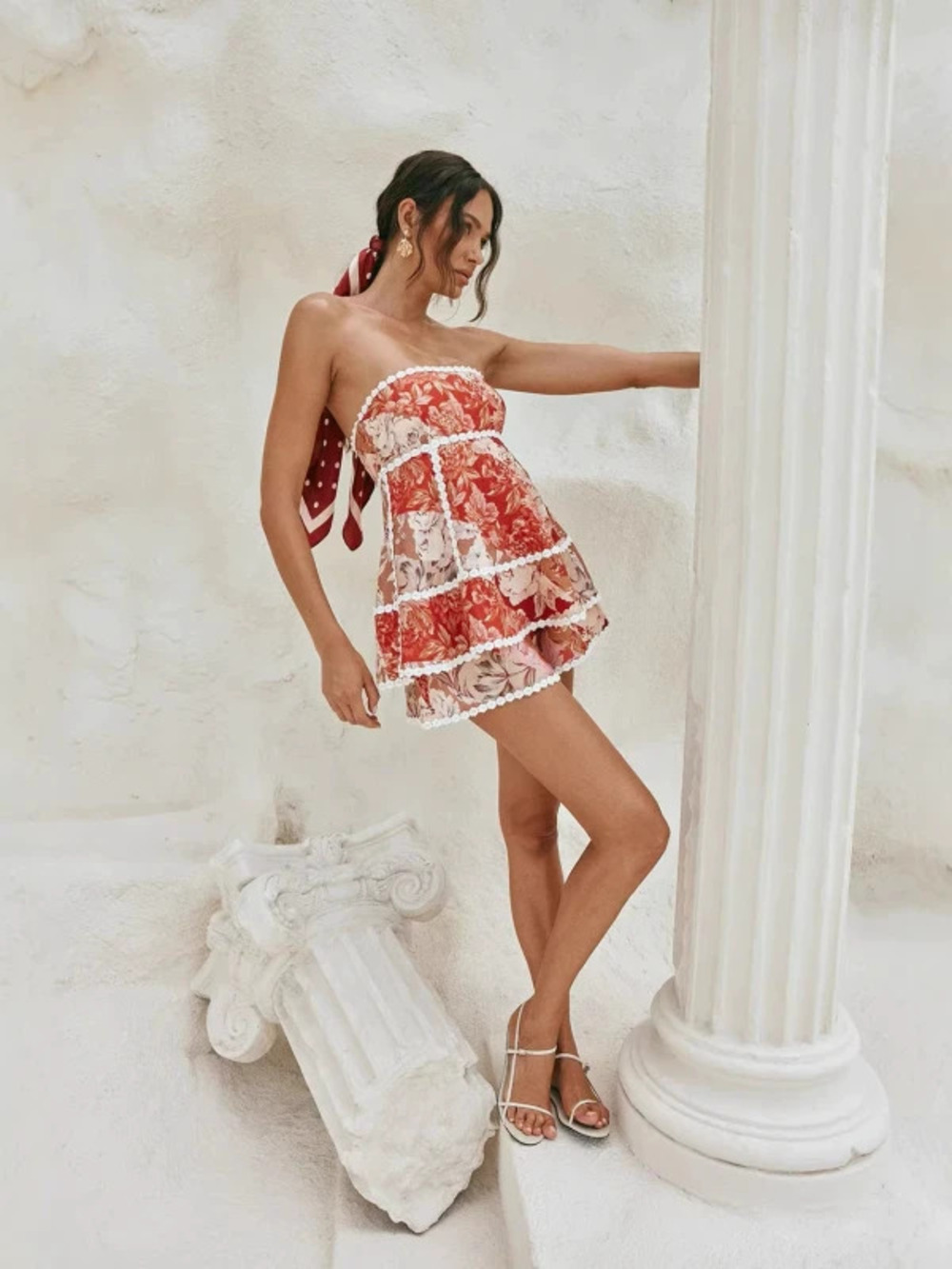 ZARA Sexy Linen Backless Lace Tube Top Shorts Set
